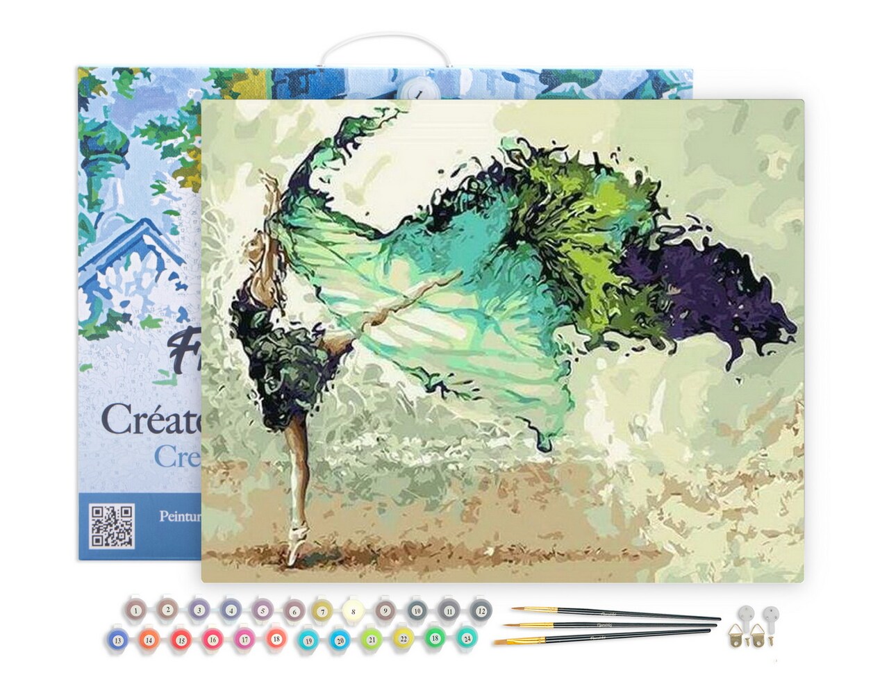 Figured'Art Paint by Numbers Kit for Adults with Frame Modern Dancers 16"x20" - Craft Art Painting DIY Kit Canvas Already Stretched on a Wooden Frame
